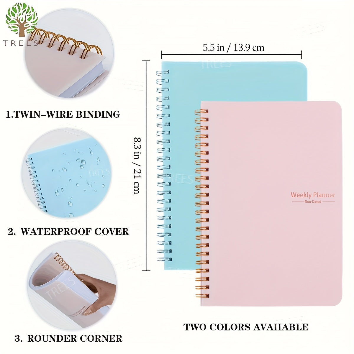 1pc Trees Spiral Undated A5 Daily Weekly Notebook Planner Agenda, Stationery Office School Supplies, Record Daily Plans To Achieve Future Goals, 21.08*13.97 Cm, 52 Sheets