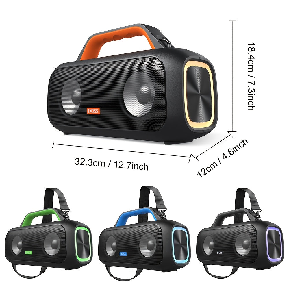 DOSS Extreme Boom S Portable Speaker, Wireless 5.3 with 60W Stereo Sound, Rich Bass, IPX6, 25H Playback Time, TWS, LED Lights, Suitable for Camping, Beach, Pool Outdoor Speakers - 507S