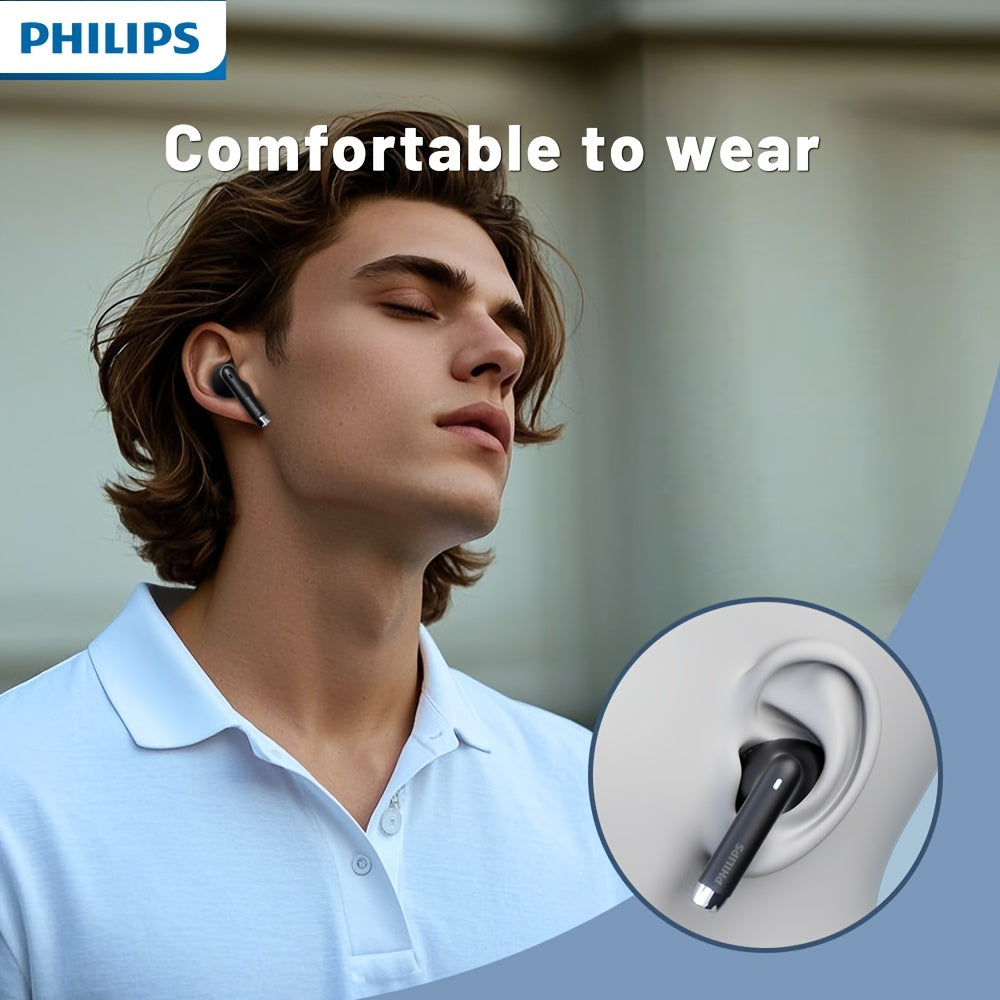 PHILIPS Wireless Black Eapphones Eurbuds Super endurance Headphones, Smooth curve border, Sophisticated and trendy, 320mAh Charging case TAT2020