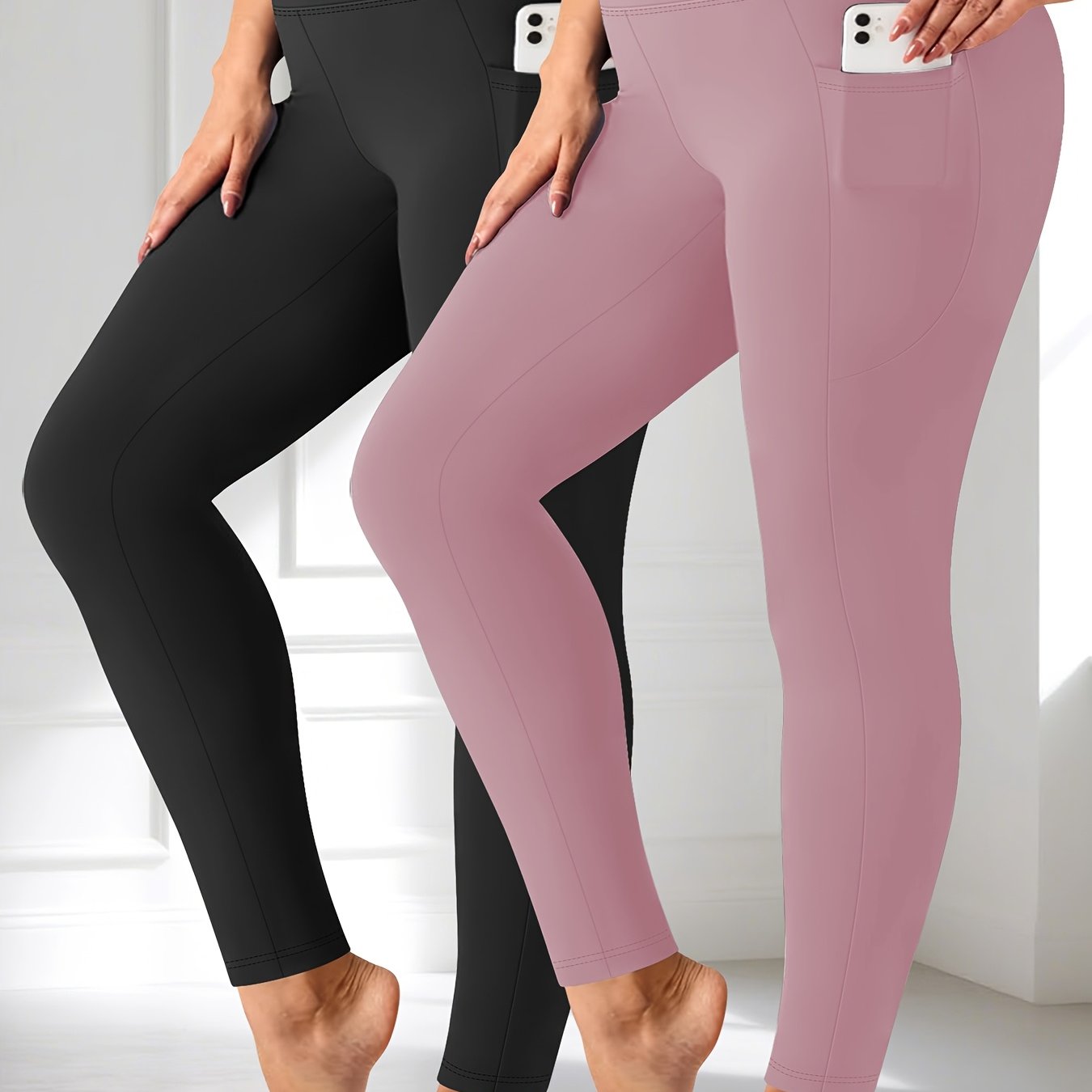 Plus Size - Two-piece set - Plus Size Crescent Pocket 9-Inch Pants (Discounted Promotional Model) - Belly Tight-Fitting Leggings with Pockets High-Waisted Pants for Women and Fitness