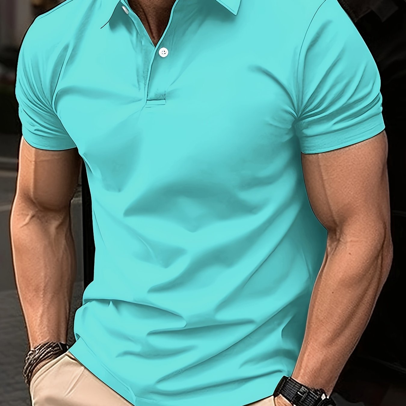 Solid Color Men's Lightweight Short Sleeve Lapel Shirt For Summer Sports