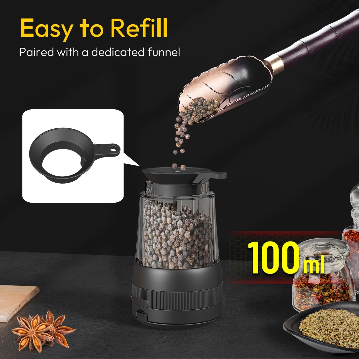 USB Rechargeable Electric Salt & Pepper Grinder Set - Heavy-Duty 11000 RPM Spice Mill with One-Touch Operation, Dual Mode (Salt/Pepper), Refillable &, Smart Spice Grinder with USB- Operation, Low Voltage