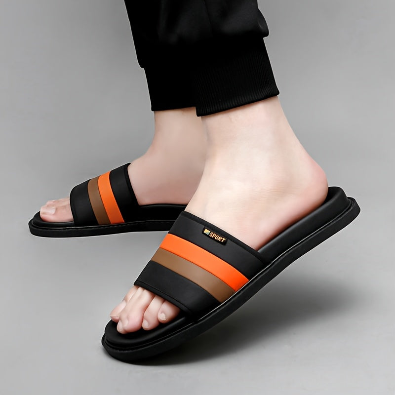 Men's Casual Slip-On Slippers - Breathable Synthetic & Rubber Sole, Lightweight Comfortable Indoor/Outdoor House Shoes with Random Pattern Design, House Slippers