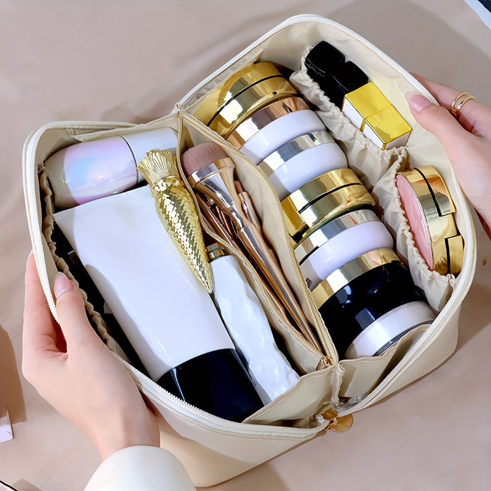 PU Makeup Bag With Large Capacity, Multi Functional Travel Storage Bag, Beauty Tools Makeup Box, Waterproof Women's Wash Bag Cosmetic Bag