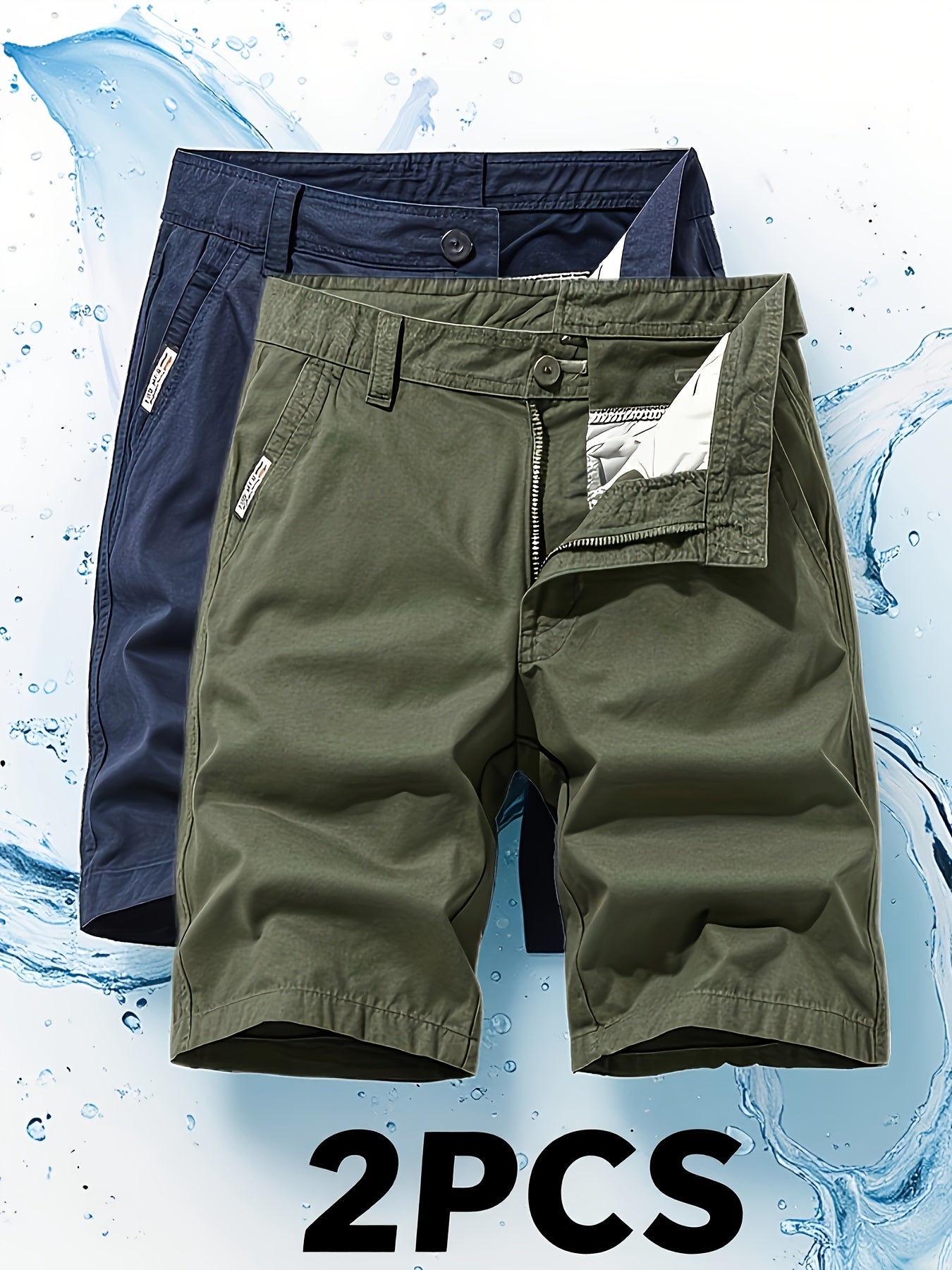 Two-Piece Set, Men's Solid Color Outdoor Casual Comfortable Breathable Multi-Pocket Cargo Shorts
