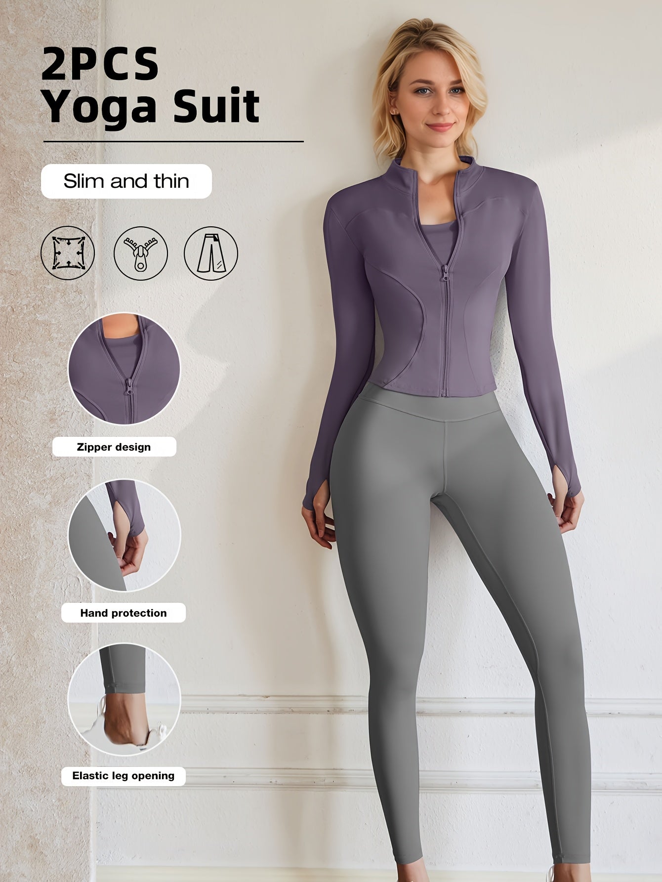 European Code Polyester Fabric Gym Running Clothes Long Sleeve Sports Jacket Cycling and Hiking Tightening Buttocks Pants Fitness Suit