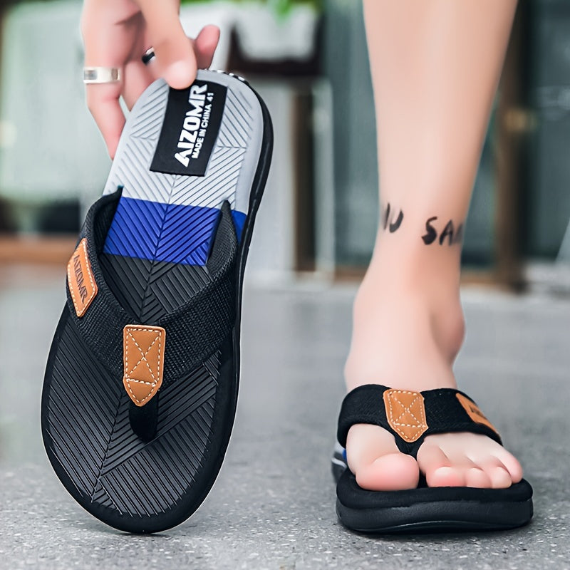 Men's Non-Slip EVA Slip-Resistant Flip-Flops - Heavy-Duty Ergonomic Arch & -Odor Technology, Green/Golden/Grey/Grip Tread Beach Sandals with Ergonomic Arch, Lightweight & Durable for Swimming, Walking, Pool - Multi-Color Opti