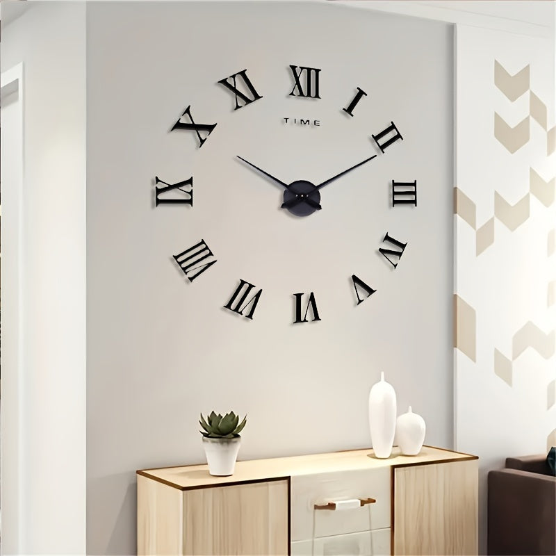 1pc Large DIY Wall Clock Kit, 3D Modern Frameless Wall Clock With Mirror Number Stickers For Home Living Room Bedroom Office Decor, Halloween Room Decor, Xmas Home Decor