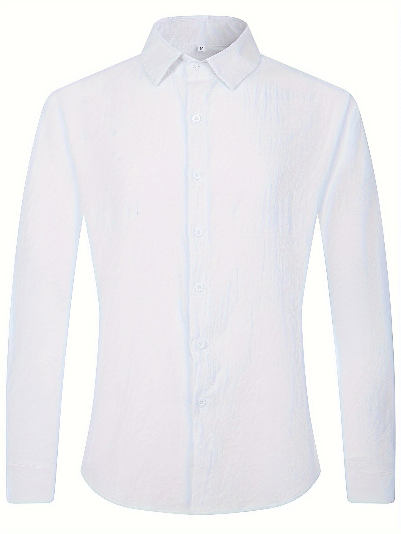 Solid Color Men's Cotton Long Sleeve Button Up Shirt, Men's Spring Fall Lapel Top
