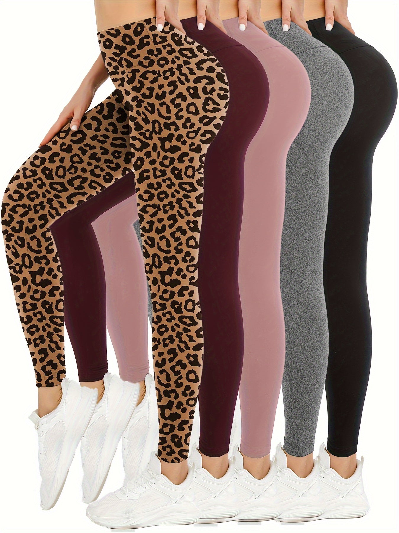 5 Pack High Waisted Yoga Leggings for Women, Super Soft Athletic Tummy Control Pants, No See-Through Stretch Fabric, Workout & Running Gear