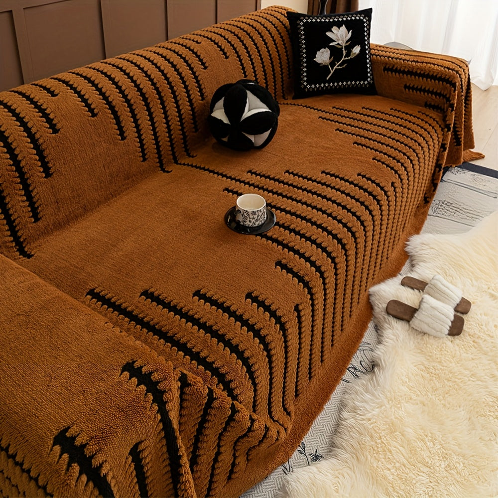 1pc Modern & Striped Sofa Cover - Soft Polyester, Machine Washable, Easy to Fit for 3-Seater, Loveseat, Sectional Sofa, Armchair