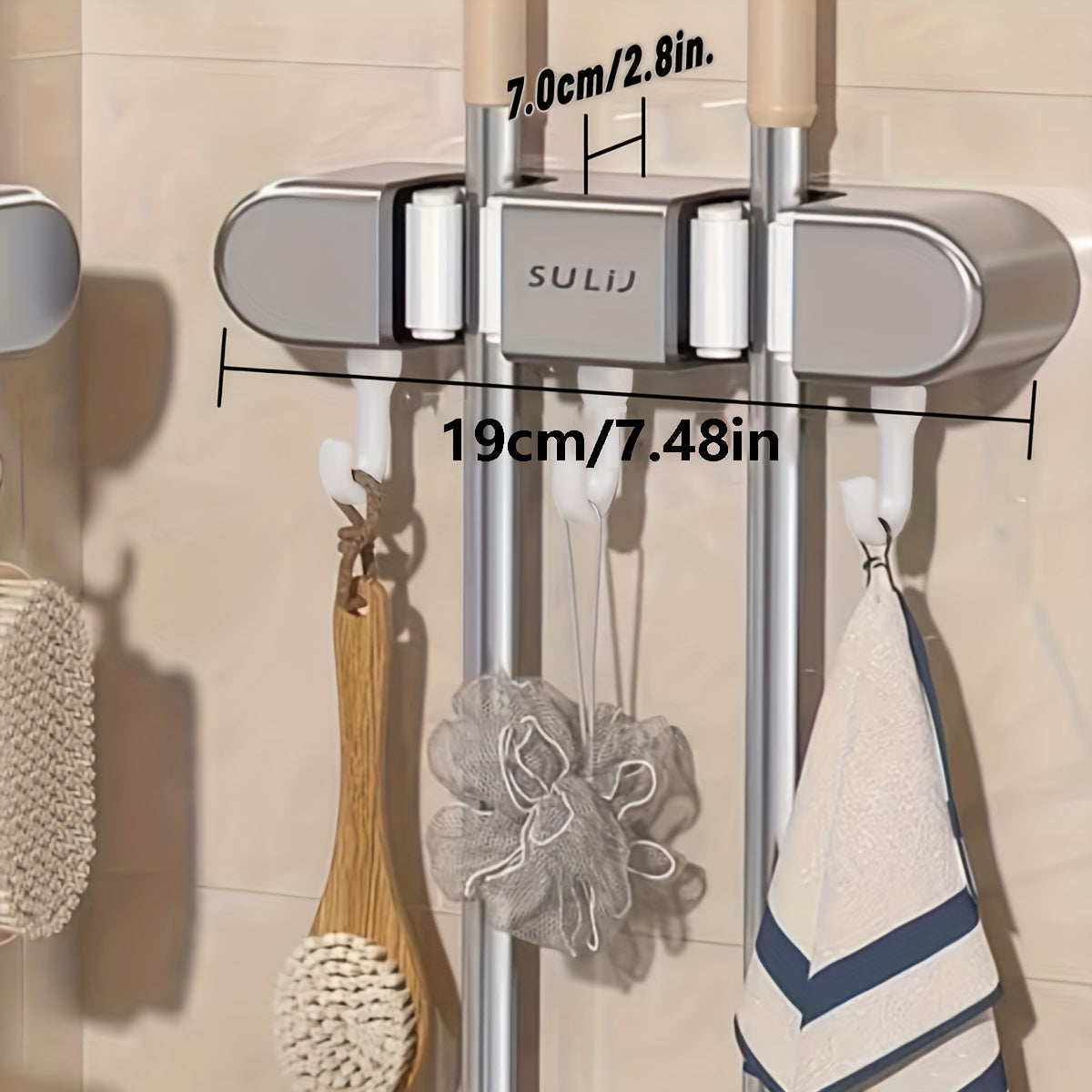 1pc, Multi-functional Mop Holder, Punch-free Wall-mounted Hooks, Mop Clip, Mop Rack, Broom Clip, Garden Tool Organizer, Towel Rack, Non-slip, Useful Tools, Cleaning Tools, Cleaning Supplies, Household Gadgets
