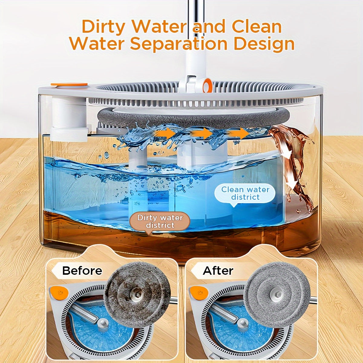 Joybos Spin Mop and Bucket System with 6 Microfiber Cloths - Hands-Free Wringing, 90° Adjustable Stainless Steel Handle, Dual Water Tanks for Clean/Dirty Separation - Efficient Floor Cleaner for Kitchen, Bathroom, Bedroom &