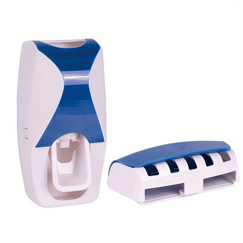 Automatic Toothpaste Dispenser and Toothbrush Holder Set - Plastic, Wall Mounted, Manual Operation, Holds Multiple Brushes, Space Saving Design, Perfect for Bathroom Organization