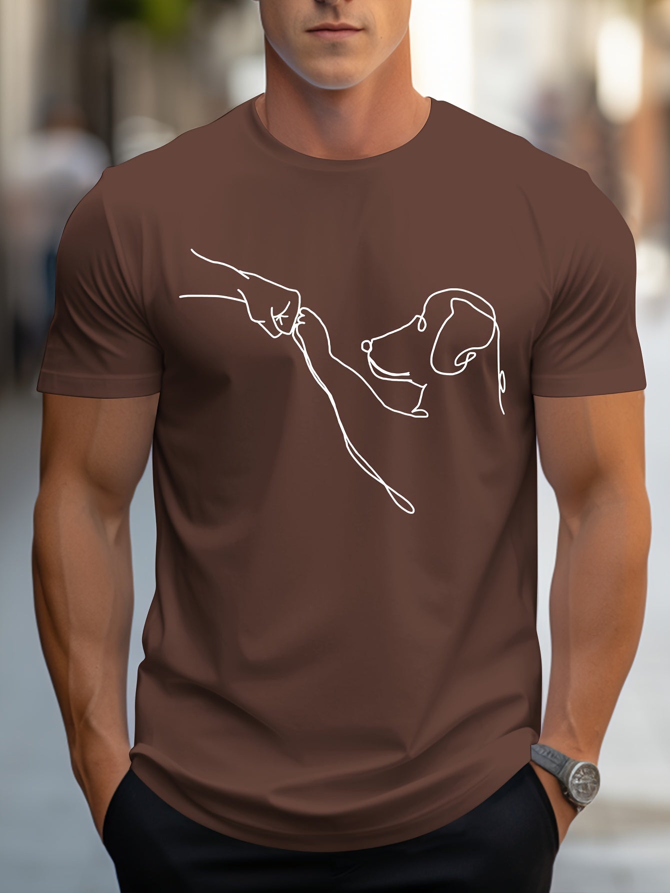 MBDMBD Men's Minimalist Dog Line Art Graphic T-Shirt - Vibrant Yellow with Black dog outline, Lightweight Summer Casual Everyday Tee for Pet Lovers - Machine Washable Apparel, Dog Tshirt, Classic Round Neck, Comfortable Fit