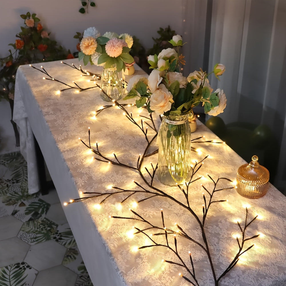 1pc Solar Rattan Branch String Lights, 72/96 LEDs Warm White,, 8 Modes, Decorative Indoor Outdoor Willow Tree Lighting, Perfect for Gazebo, Garden, Festive Party, Cafe, Balcony Decor