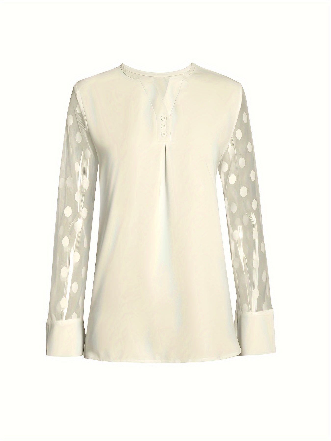 Solid Button Front Blouse, Elegant Long Sleeve Notched Neck Top, Women's Clothing