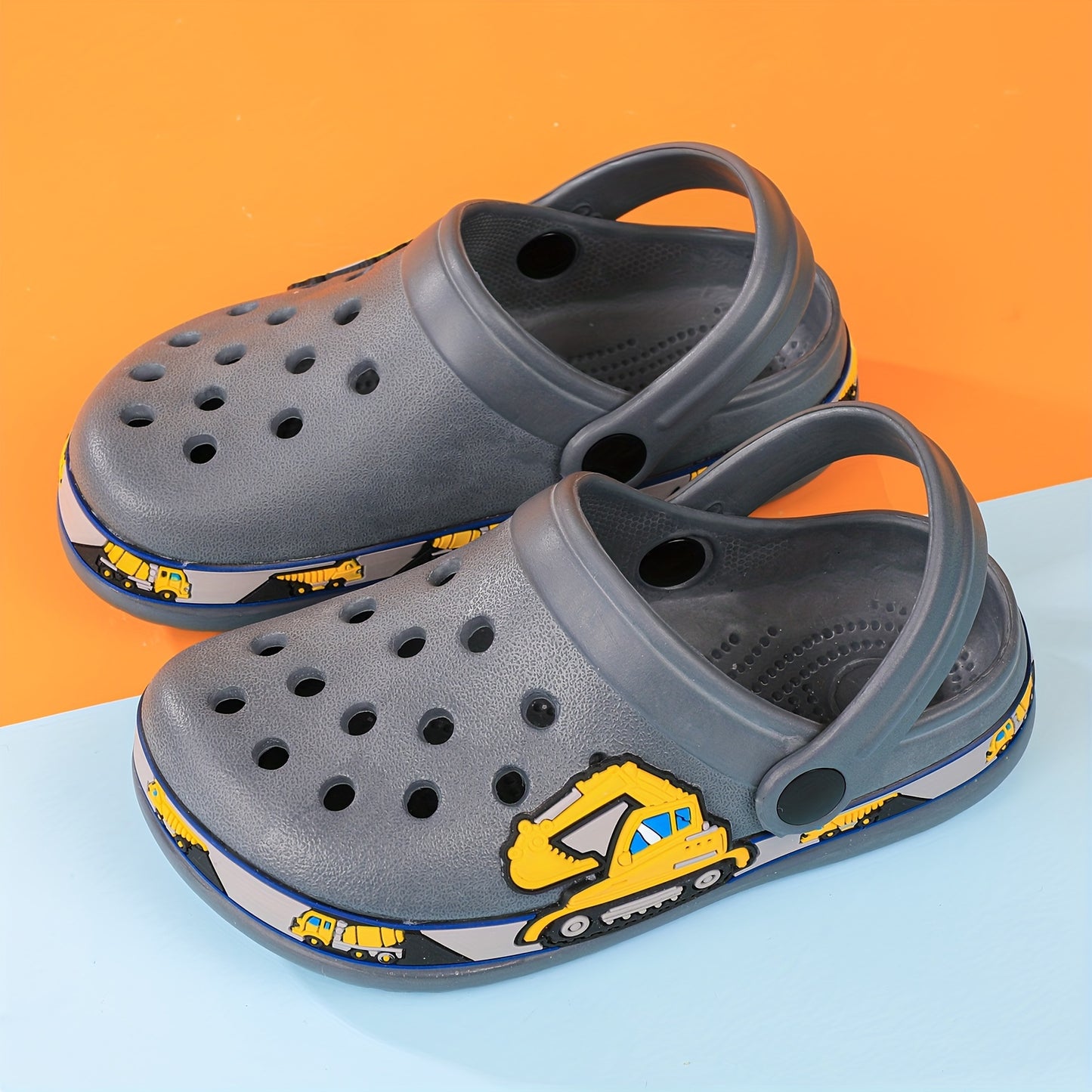 Toddler Girls Cute Cartoon Print Closed Toe Slip On Platform Clogs, Children's Casual Outdoor Anti-skid Hollow Out Sandals Beach Garden Shoes