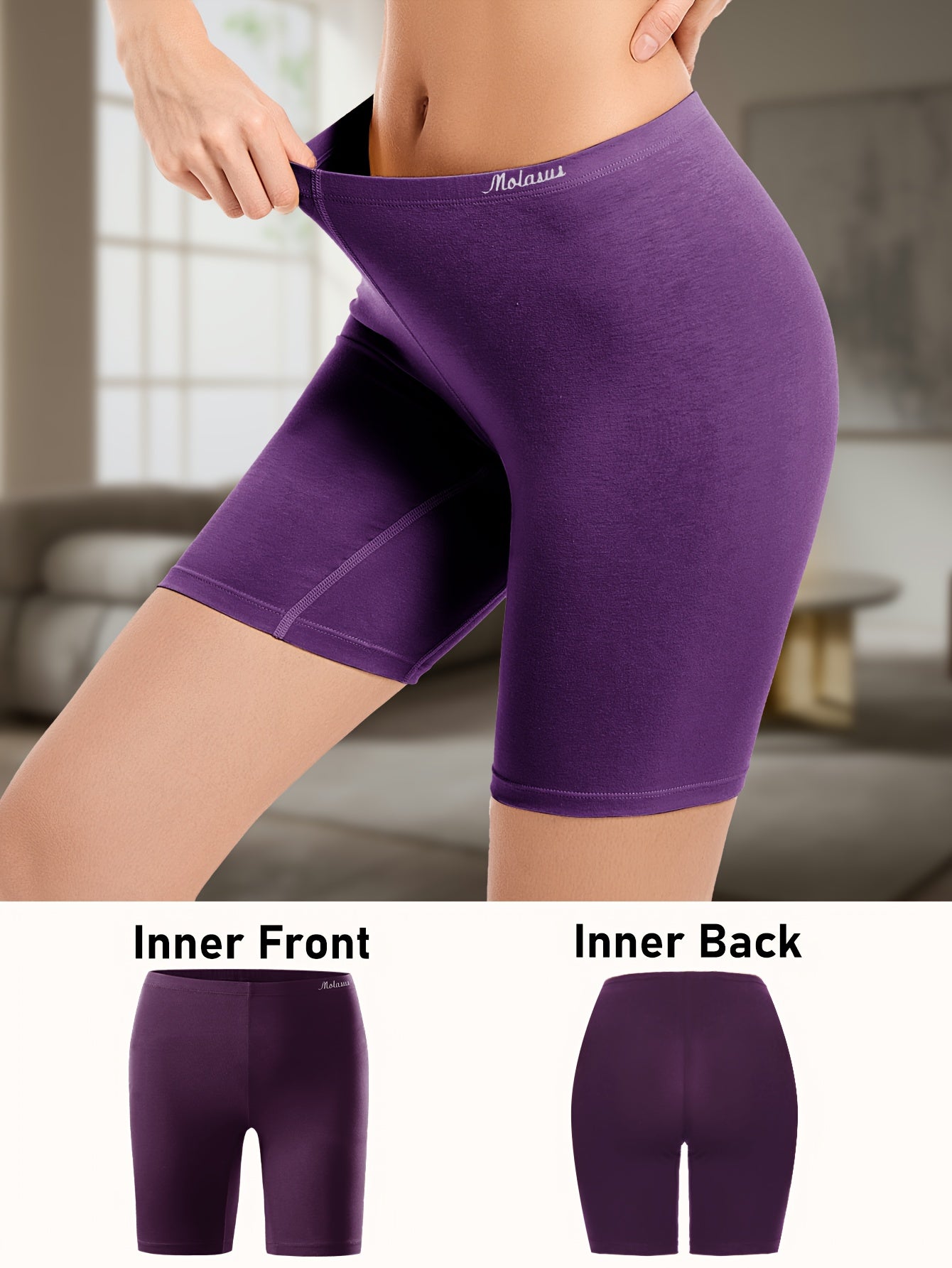 Women's Cotton Boyshorts Underwear 4-Pack - Comfortable Full Coverage Boxers, Knit Fabric, Solid Color, Simple Style, 95% Cotton 5% Spandex