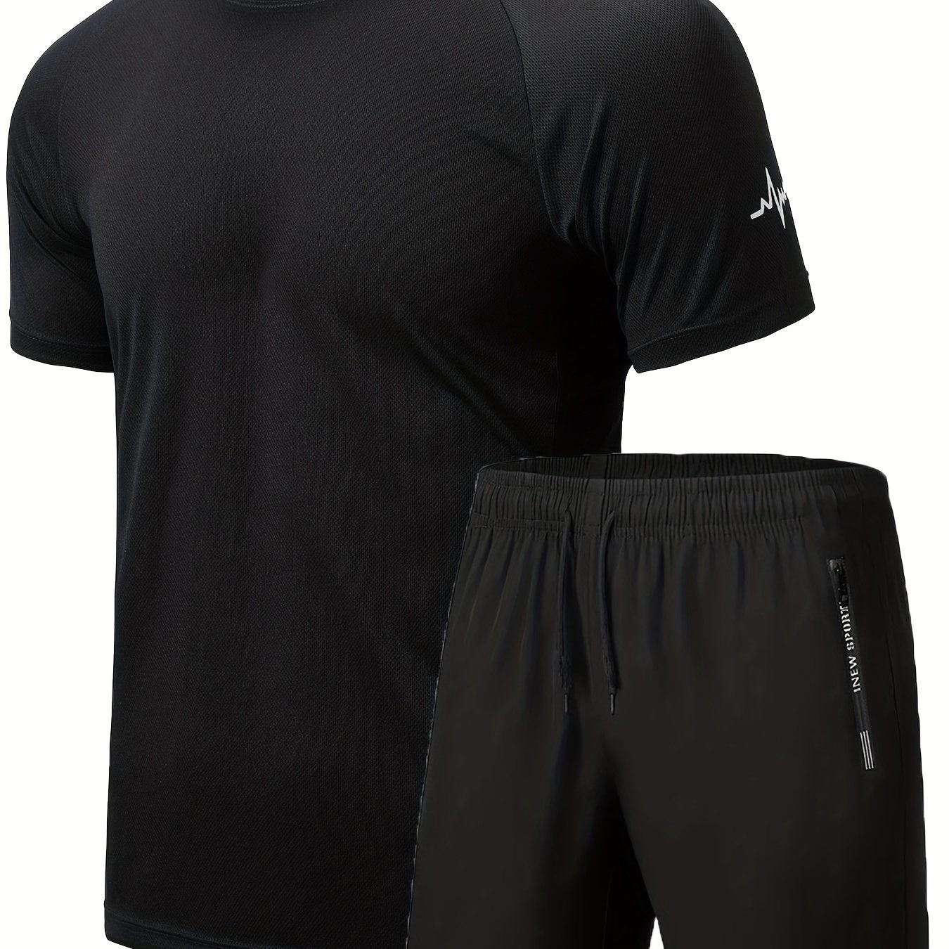 Men's 2Pcs Outfit, Solid Workout Short Sleeve T-shirt & Drawstring Shorts For Basketball Football Exercise Training Running Gym