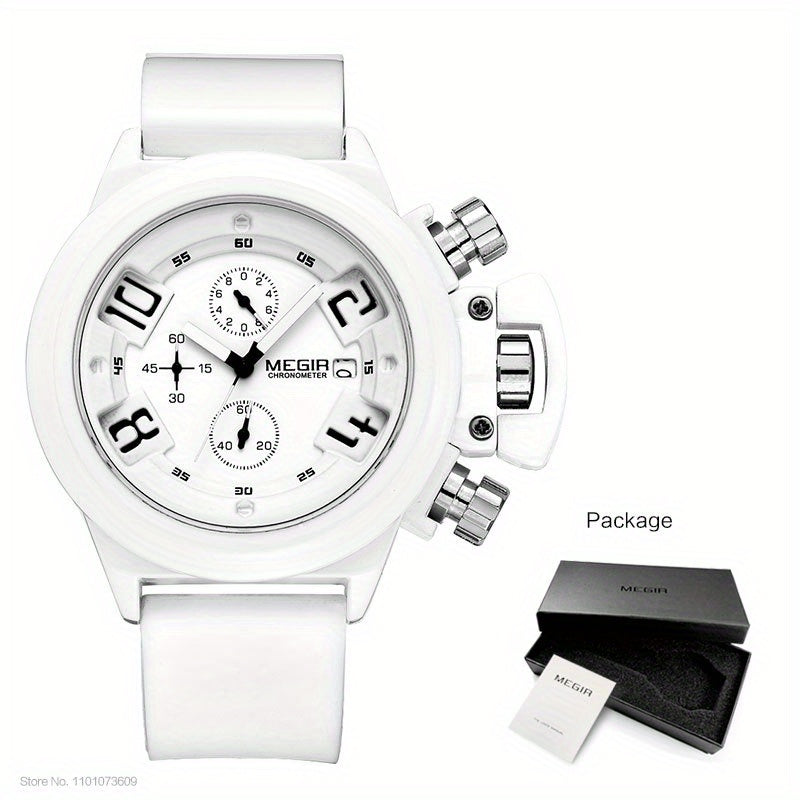 MEGIR Multifunction Men's Watch, Sports Silicone Strap Waterproof Calendar Quartz Watch 2002, Ideal Choice For Gifts