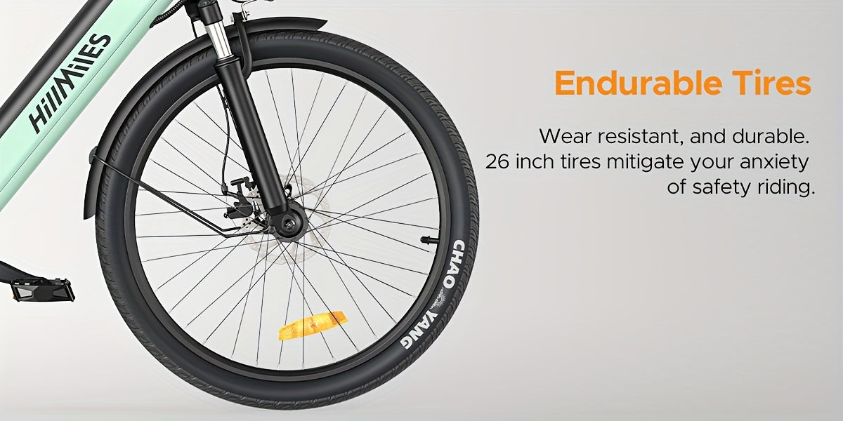 MileCity1 Step-Thru Electric Bike - Heavy-Duty Adult e-Bike with 250W Motor, 120KM Long Range, Front Suspension, 7-Speed Gears, LED Display, 66.04cm x 4.95cm All-Terrain Tires, Dual Brake System - Fast-Charging, for City Comm