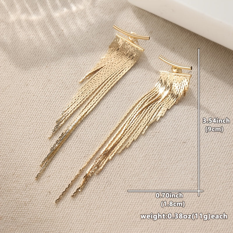 YOYO Women's Sparkling KC Golden-Plated Irregular Tassel Drop Earrings - Bohemian Retro Statement Jewelry with Cascading Leaf-like Design, Luxury Party Wedding Everyday Dangle Earrings for Christmas Gifts & Special Occasions