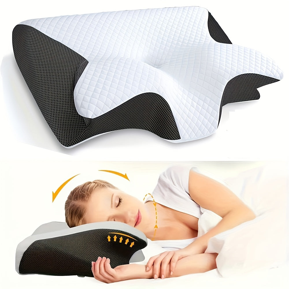 Ergonomic Neck Pillow for Side, Back, and Stomach Sleepers - Contoured Design, Soft Yet Firm Support, Black with White Textured "Safe" Label, Shoulder Relaxation, Solid Construction, Comfortable Neck Support | Textured Neckre