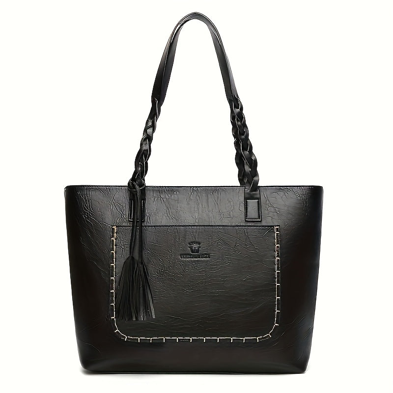 Women's Large Capacity Tote Bag - Elegant -like Handbag with Zipper Closure, Spacious Work Bag for Women, Available in Black/Brown/Red/ - Perfect for Office, Travel, Everyday Use, Sophisticated Design, Sturdy Handle Construct