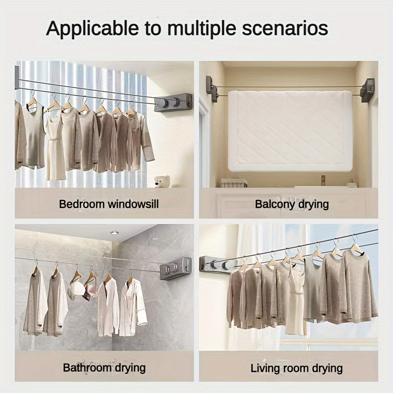 1pc Adjustable Double Line Retractable Clothesline, 304 Stainless Steel, Indoor Invisible Reel Drying Rope, Space Saving For Apartment Balcony, Towel Quilt Clamp, Rust-proof ABS Shell