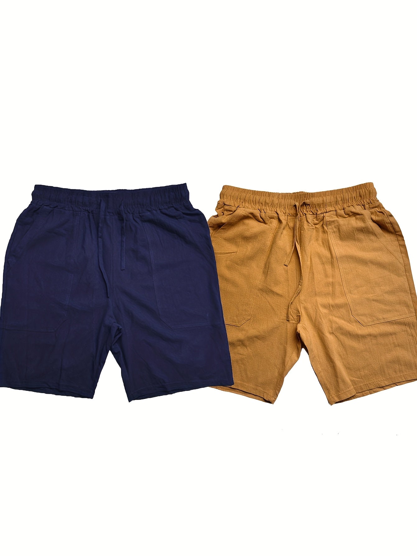 2pcs Men's Casual Shorts - Regular Fit with Pockets, Solid Color (Black & Beige), Breathable Fabric for Summer, Beach & Casual Attire, Warm Weather Clothing, Timeless Style, Lightweight Material, Summer Wardrobe