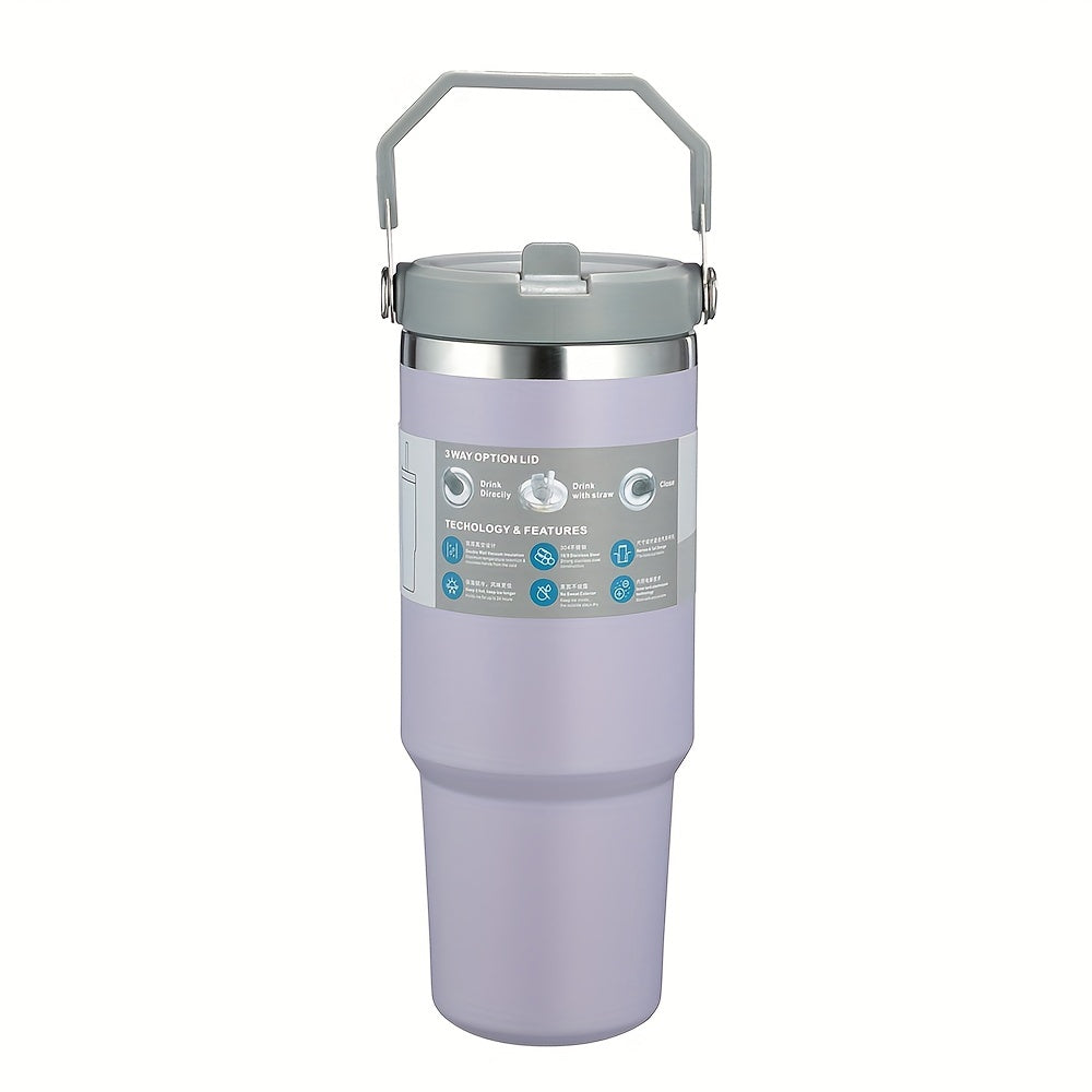 1pc 20oz/30oz Portable Insulated Tumbler With Handle And Straw Lid, Portable Large Capacity Water Bottle, 304 Stainless Steel Car Cup For Outdoor Sports, Travel & Camping, Birthday Gift For Men And Women, Christmas Gift