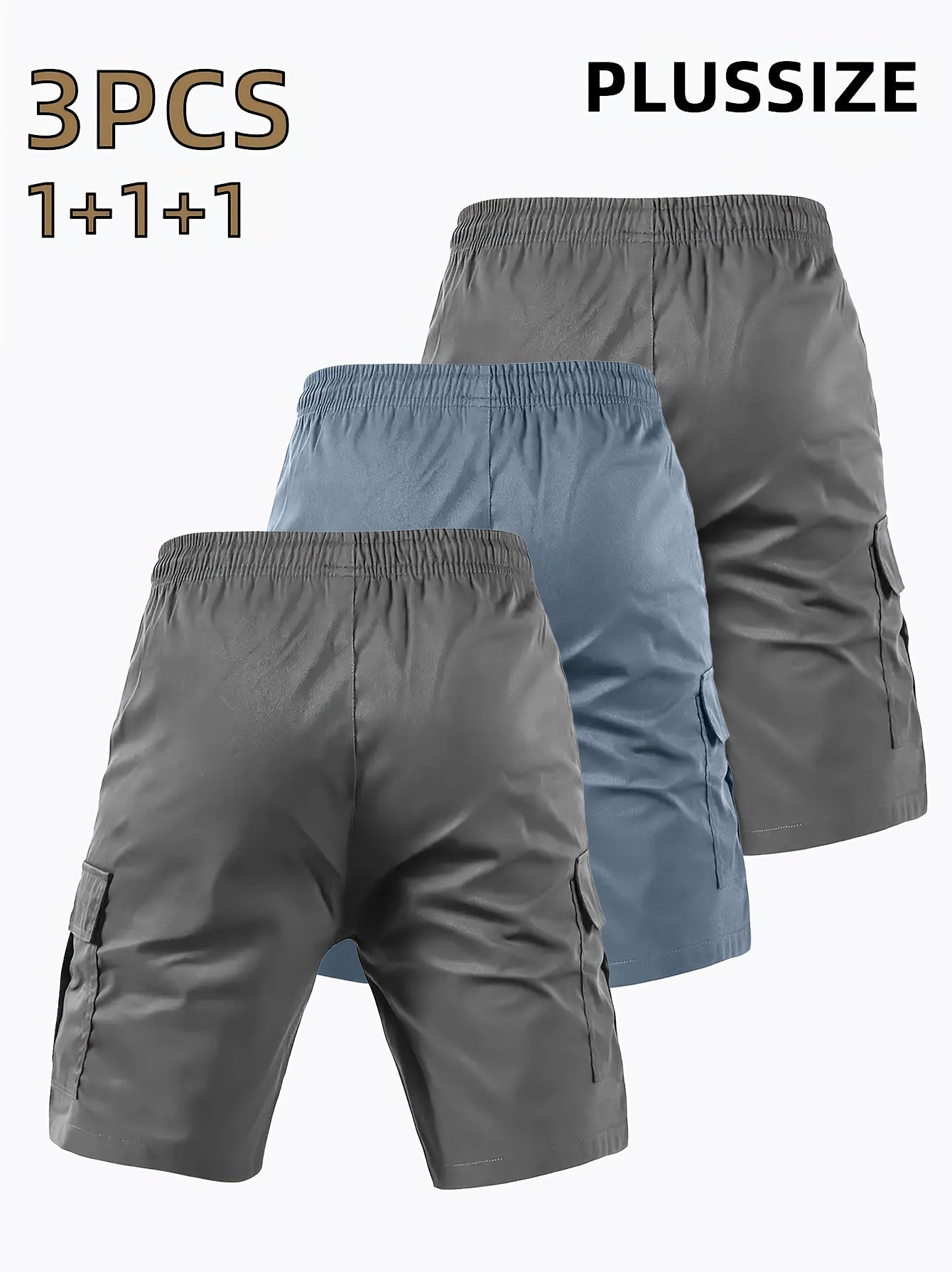 3pcs Men'S Heavy-Duty Work Shorts - Non-Stretch Fabric Cargo Pants with Multiple Utility Pockets, Drawstring Waist - Available in Navy/Gray/ - Ideal for Construction, Outdoor, Everyday Casual Wear - Plus Size Friendly, Outdoo