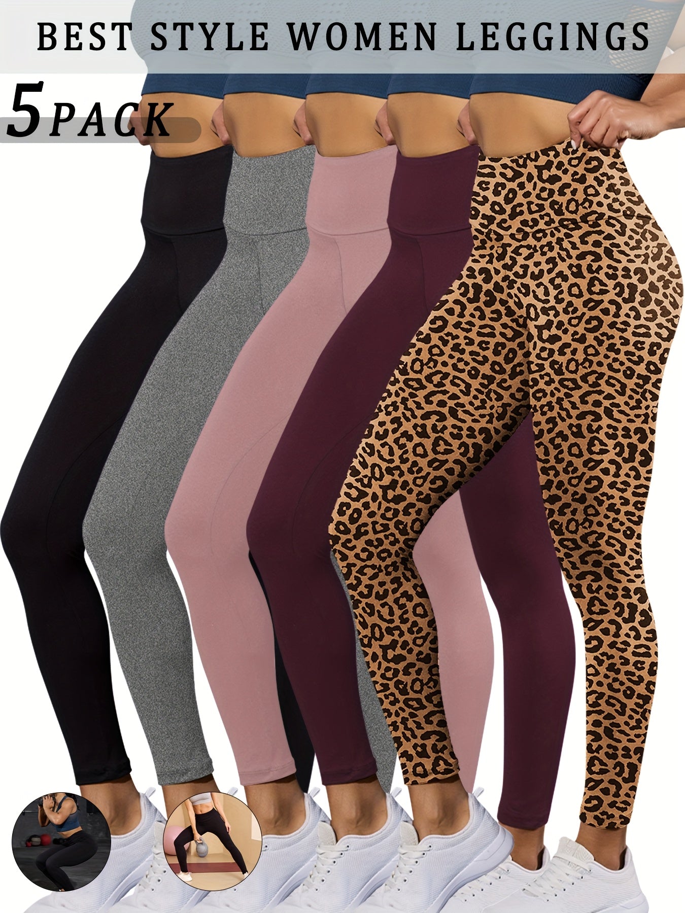 5 Pack Super Soft Leggings for Women, High Waisted Tummy Control No See Through Workout Yoga Running Pants Leggings