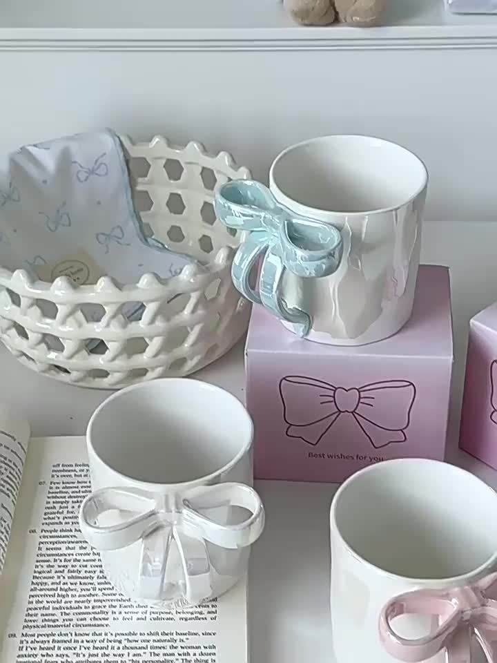350ml Elegant Butterfly Bow Ceramic Coffee Mug, Hand Wash Only Multipurpose Cup, Reusable, Recyclable Gift Set for Adults for Christmas, Halloween, Thanksgiving, Valentine's Day