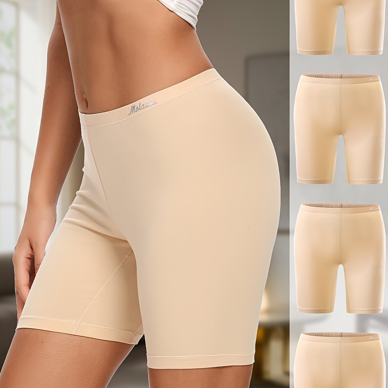 Women's Cotton Boyshorts Underwear 4-Pack - Comfortable Full Coverage Boxers, Knit Fabric, Solid Color, Simple Style, 95% Cotton 5% Spandex