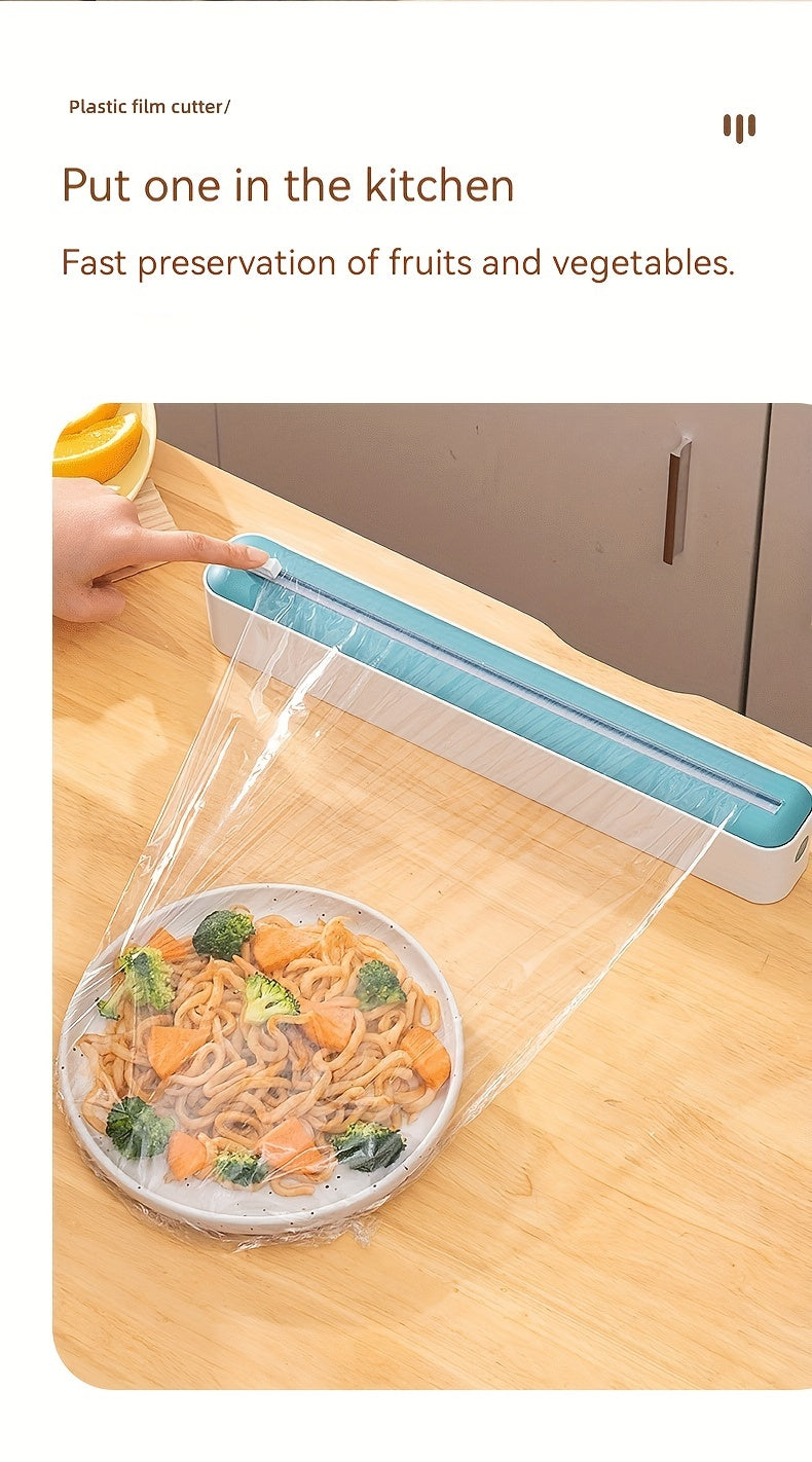 1pc Plastic Film Cutter, Fresh Film Cutter Dispenser, Refrigerator Magnetic Plastic Film Universal Cutting Box, Magnetic Refillable Plastic Packaging Dispenser With Cutter, Kitchen Tin Paper Cutting, Kitchen Tools