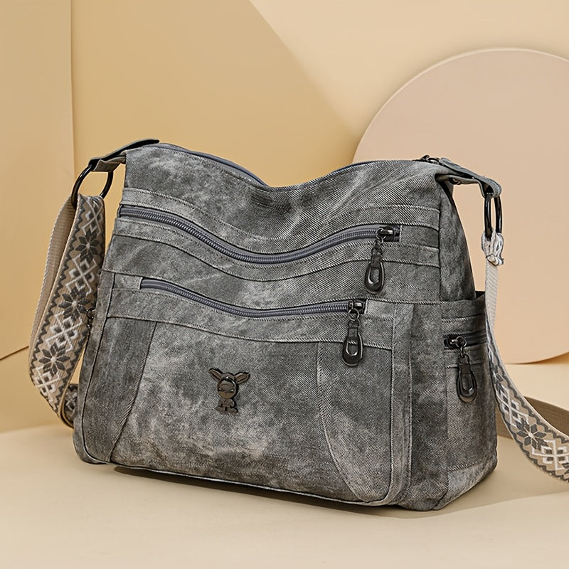 Taole Women's Vintage Bohemian PU Shoulder Bag - Adjustable Strap & Zipper Closure, Retro 1950s Handbag in Khaki/Ginger/Gray/Blue/Black, Casual & Dressy Outfits, Durable & Oil-Tanned Edges