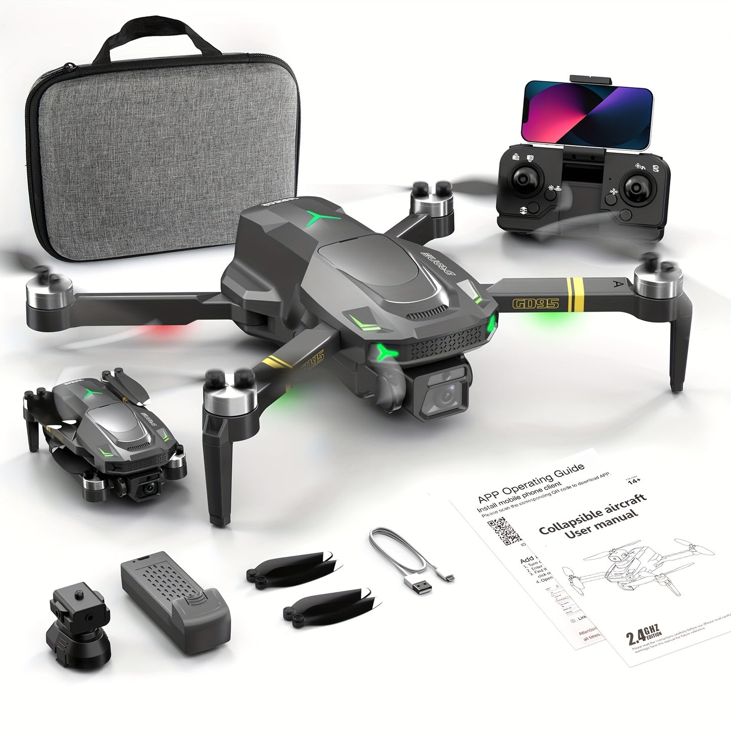 1pc Quadcopter Drone, GD95 Foldable Drone, Equipped with SD Dual Camera And Infrared Obstacle Avoidance Head, 2000mAh Capacity Battery, with Optical Flow Hovering Function, One-key Start, Suitable for Beginners