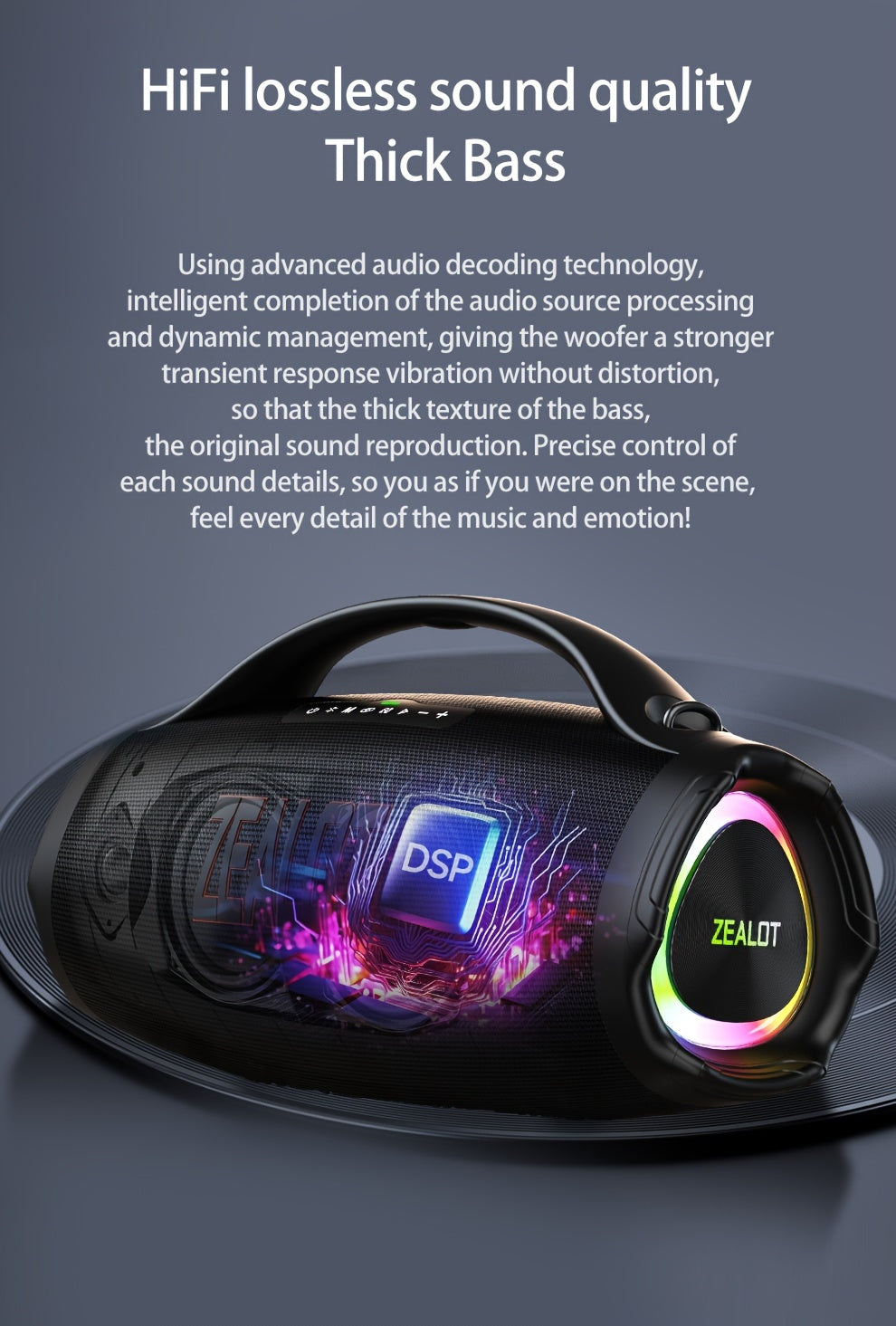 Zealot S98 Portable Wireless Speaker - 160W High-Power, 60H Playtime, IPX5, Fast Charging, Dual Pairing, Shocking Subwoofer, 36000mAh Battery, DSP Technology, Black with Red Accents