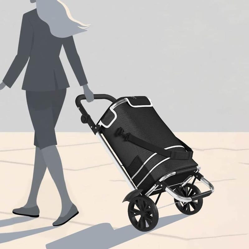 Outdoor shopping cart, shopping trolley with wheels and adjustable handle, black, 40L, durable and suitable for outdoor use, Shopping Trolley with Wheels And Bag, Large Shopping Cart with Wheels, Trolley Bags for Shopping, Fo