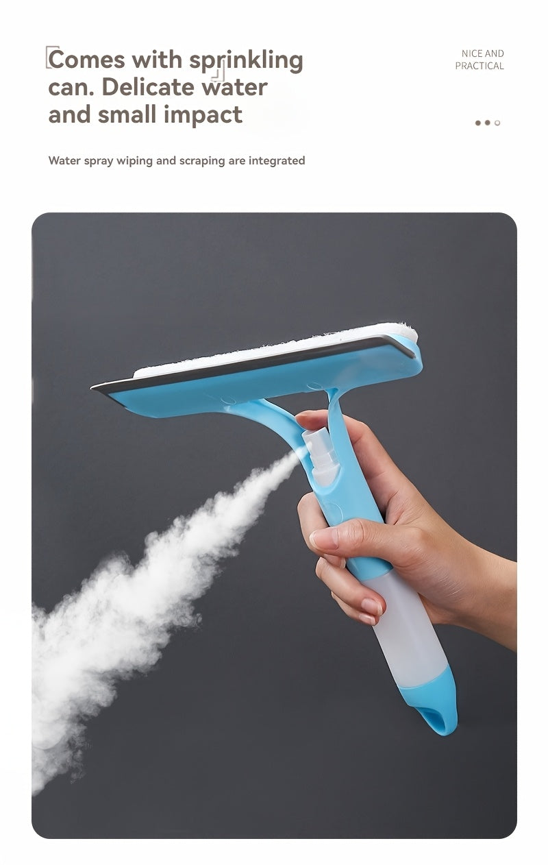 3-In-1 Multi-Functional Glass Cleaning Tool with Sprinkler, Polypropylene (PP) Plastic, for Bathroom, Kitchen, Living Room, Bedroom, Toilet - Efficient Mirror And Window Scraper