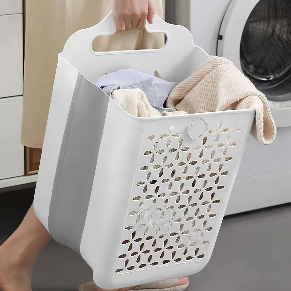 ZREE Large Wall Mounted Laundry Basket (60L, 27x19x39cm) - Foldable Design, Machine Washable, Space saving Bathroom/ Bedroom Dirty Clothes Collector (White/ Grey), Laundry Baskets, Space Saving Laundry Solution, Wall Mounted