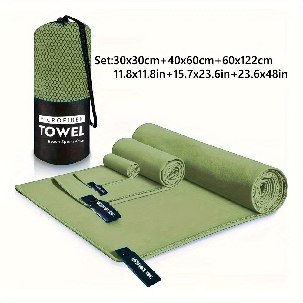 Quick-Dry Towel - 3 No. Lightweight Microfiber Travel Towel Set with Bag, 30x30cm, 40x60cm, 60x122cm - Quick Dry Towel for Camping, Beach, Gym, Backpacking, Golf, Sports Towel, Golf Towel