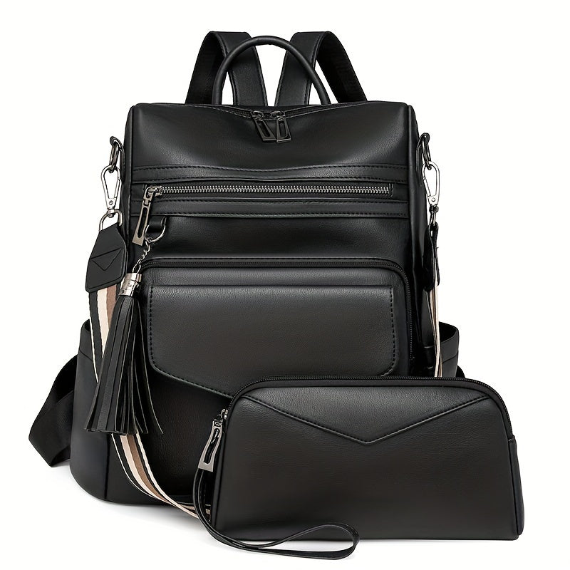 2024 Winter New European and American Retro Fashion Women's Shoulder Bag Large Capacity Double Color Tassel Backpack