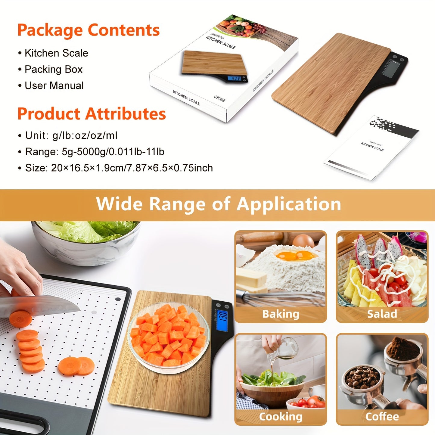 1pc, Kitchen Scale, Food Scale, Digital Food Scale, Portable High Accuracy Bamboo Panel Kitchen Electric Scale For Cooking Baking Weighing Food, Scales For Kitchen, Baking Scale, Kitchen Accessaries, Baking Tools Kitchen Acce