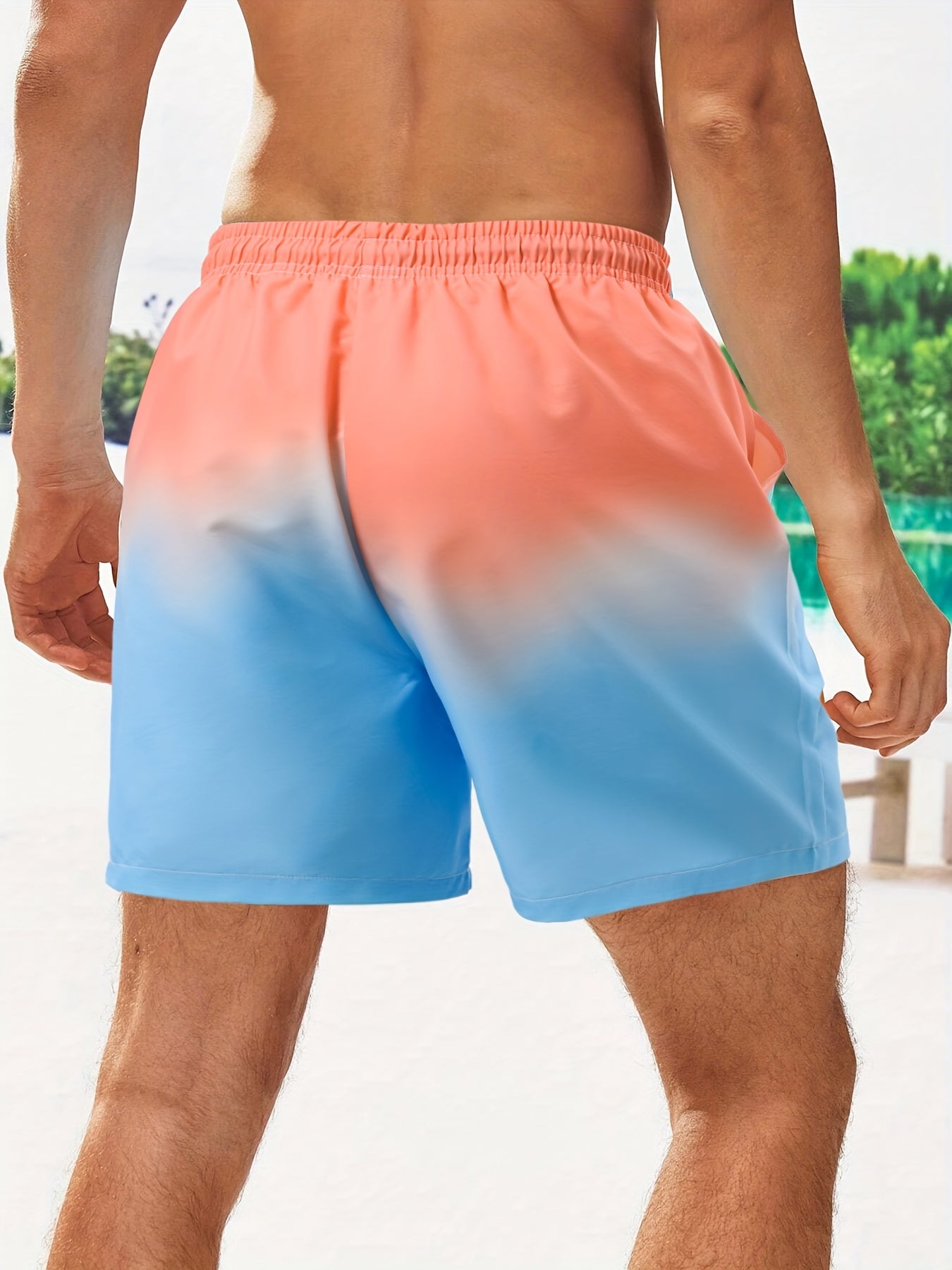 Men's Gradient Beach Shorts - Quick-Dry, Drawstring Waist, Pockets, Polyester, Ideal for Summer Activities & Casual Wear, Casual Summer Shorts|Summer Fashion Shorts|Lightweight Shorts