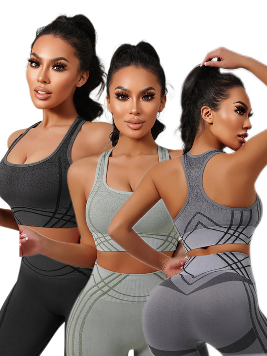 Women'S High Waist Yoga Pants And Sports Bra Set 3pcs Set