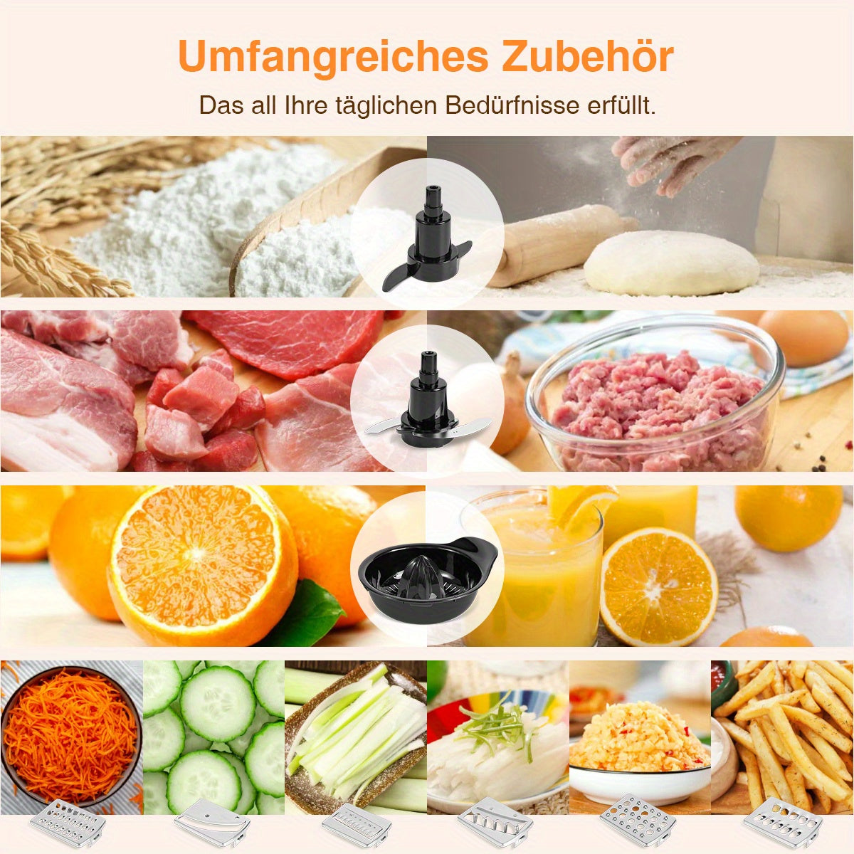 11 in 1 Food Processor Stainless Steel StandMixer 750W Dough Machine 1.8L+1.2L Mixer 5 Levels Mixer, With Chopping Blending Kneading Grinding Whisking Juicing