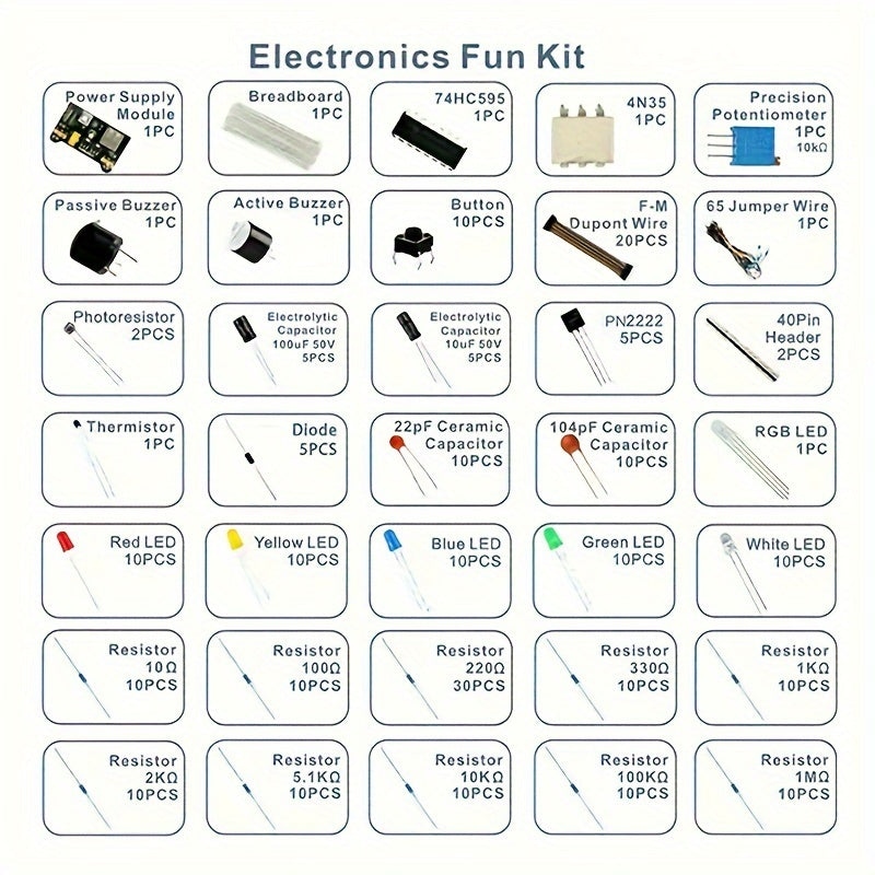 1 Set Electronics Component rotary switch Fun Kit W /Power Supply Module, Jumper Wire, 830 Tie-Points Breadboard, Precision Potentiometer, Resistor Compatible with Arduino, Raspberry Pi
